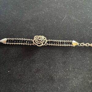 New Stainless steel Camillia bracelet with black faceted, beads and rhinestones.